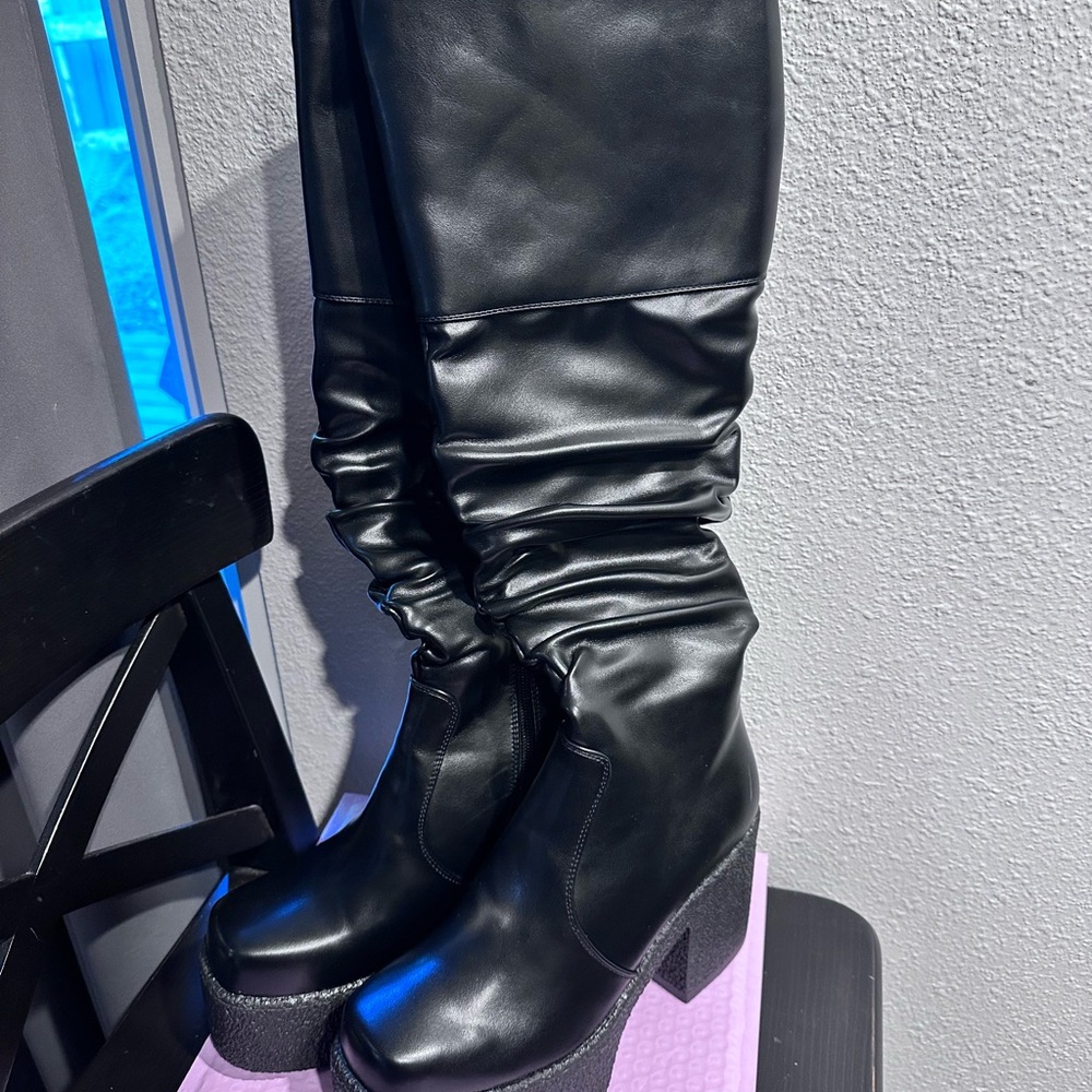 Dolls Kill Black Over the Knee Boots Sleek Leather